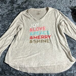 Sonoma Size XL Womens Holiday Graphic V Neck Long Sleeve Casual Soft Top